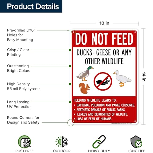 Do Not Feed Ducks Geese Or Any Other Wildlife Sign Sign, 10x14 Inches, 55 mil thick HDPS (high density polystyrene), Made in USA by My Sign Center - size: 10x14 Polystyrene