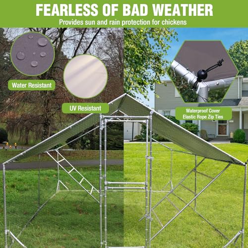 Large Chicken Coop for 10-15 Chickens Chicken Runs for Yard with Cover Metal Poultry Cage with Perch Hen House Chicken Pen Outdoor - size: 155.0"L x 117.3"W x 77.6"H