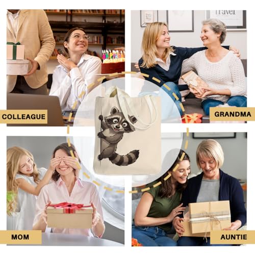 Cartoon Canvas Tote Bag, Gifts for Women Men Birthday Christmas Reusable Tote Shoulder Bag for Grocery Shopping 01 - color: Raccoon 471