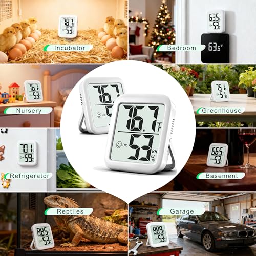 2 Pack Room Thermometer Indoor Hygrometer | Monitor Temperature & Humidity, Accurate, Fast Read, Easy To View, Magnetic/Kickstand/Hanging, ℉/℃, w/ Battery, Compact - color: 2 Pcs * Classic White ( 90%+ Choice for Home )