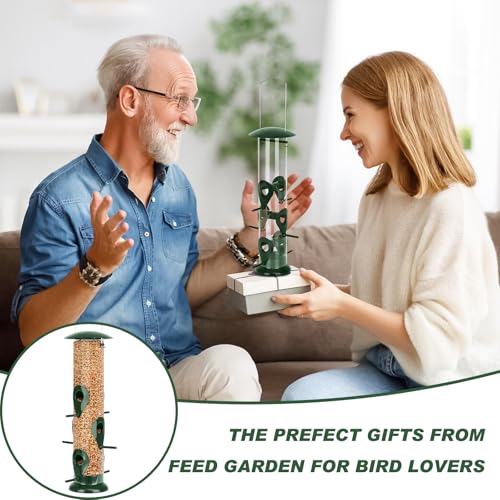 Metal Bird Feeder- 6 Port Tube Feeder for Outdoors with Metal Lid, Easy Fill & Clean, Weather Resistant, 13 Inch