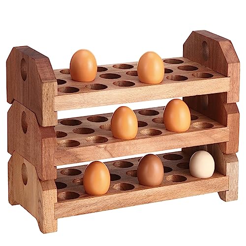 Patelai 3 Tier 54-hole Wooden Egg Holder Countertop Stackable Egg Storage Trays Organizer Eggs Container Rack for Rustic Home Kitchen Easter Decoration