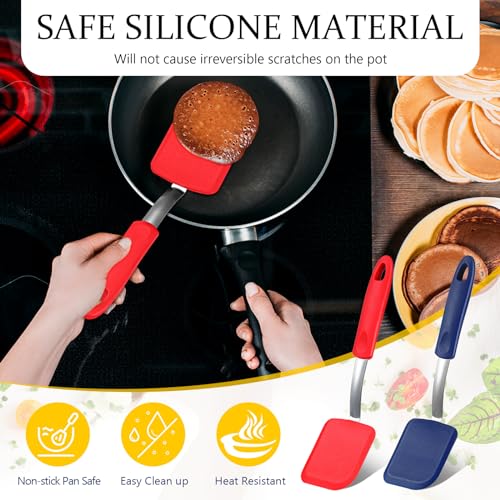 Silicone Cookie Spatula Turner 2 Pack Mini Brownie Spatula Flexible Kitchen Small Silicone Turner for Nonstick Cookware Heat Resistant No Scratch Flipper for Egg(Solid Flat,Red,Blue) - color: Red,Blue