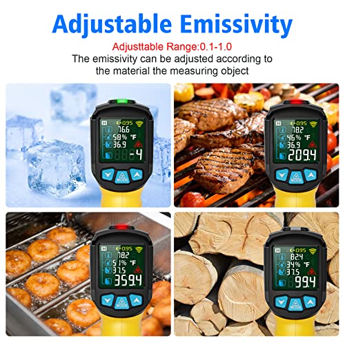 Infrared Thermometer Temperature Gun, -58°F to 1472°F, Digital Laser Thermometer Gun with Probe for Cooking, Pizza Oven, Grill & Engine, IR Thermometer Temp Gun with Adjustable Emissivity & Humidity - color: Yellow -58℉~1472℉(-50℃~800℃)