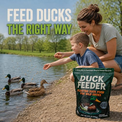 Duck Feeder Floating Duck Food Pellets for Ponds & Parks | Safe Feed for Ducks, Geese & Swans | Floats for Hours | with Niacin | Ditch the Bread, Feed the Revolution (5 lb)