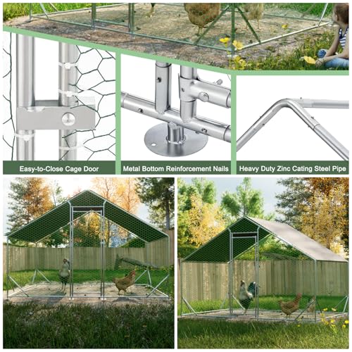10' x 6.6' Large Metal Chicken Coop, Outdoor Heavy-Duty Chicken Run with Waterproof Oxford Cover & Secure Lockable Door, Walk-in All-Weather Poultry Cage for Hens, Ducks, Rabbits, Silver - color: Silver B, size: 120.0"L x 79.2"W x 79.2"H