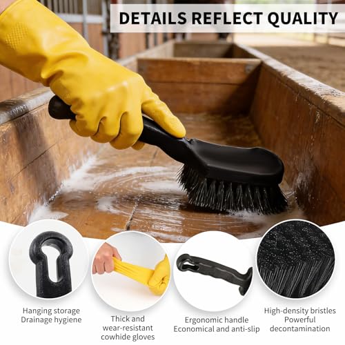2Pcs Horse Bucket Brush Trough Scrub Water Trough Scrubber with Gloves Durable Plastic Utility Brush Heavy-Duty Non-Slip Handle Cleaning Scrub for Livestock Farm