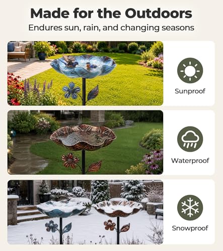 2PCS 11” Dia Metal Bird Bath for Outside | Freestanding Bird Bath Bowl, Upgraded 5 Pronged Base Birdbaths for Outdoors, Standing Bird Feeder Garden Yard Lawn Decor