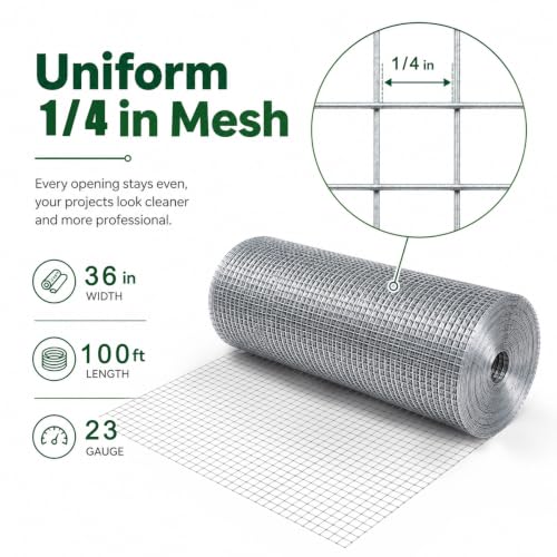 Hardware Cloth 1/4 in. x 3 ft. x 100 ft. 23-Gauge | Galvanized Wire Mesh Roll, Chicken Wire Fencing, Wire Fence Roll, Welded Wire, Garden Fence, Snake Fencing, Gopher Guard - size: 1/4'' x 36'' x 100'