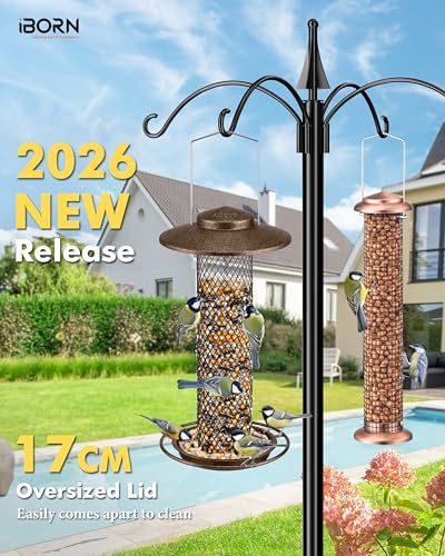 iBorn Peanut Bird Feeder,Sunflower Seed Feeder,13.5 Inch Metal Mesh Tube Bird Feeders for Outdoors Hanging,Squirrel-Proof Birdfeeders for Peanut with 17cm Weatherproof Roof & Tray,2 LB Capacity,Coffee - color: Coffee,13.5" Peanut Bird Feeder