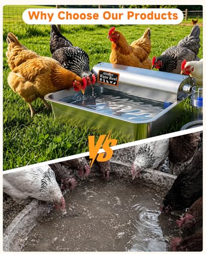 Automatic Chicken Waterer Real 304 Stainless Steel Metal | 3 Gallon Poultry Waterer with Upgraded Float Valve, Extra Filter, 1.5M Hose