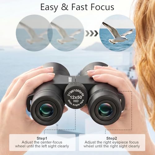 12x50 Binoculars for Adults Cruise Ship Travel Outdoor High Powerd Gift | Large 50mm Objective Lens, Easy Focus, Low Light Vision, Clear Image for Bird Watching Hunting Concert Stargazing
