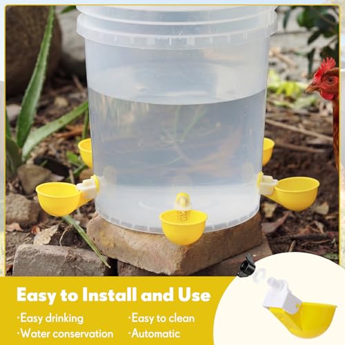 LemonRoad 30 Set Automatic Chicken Waterer Cups with 1/2" PVC Tee Fitting Chicken Drinking Bowl, Poultry Drinker Mounting Hole Opener,Water Dispenser Feeder for Duck, Goose, Pigeon(Dark Yellow) - color: Dark Yellow