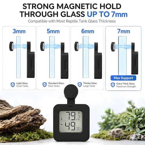 Magnetic Reptile Thermometer Hygrometer,Large Screen °F/°C Digital Temp&Humidity Gauge for Terrarium Tank Enclosure,for Gecko,Bearded Dragon,Snake,Tortoise,Hermit Crab,Jumping Spider (1 Black) - color: 1 Black