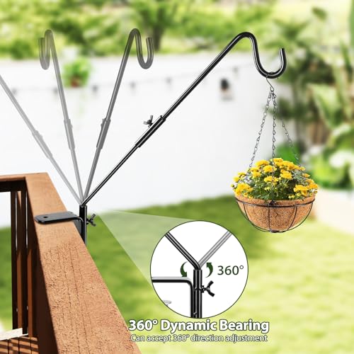 Deck Hook, 20 Inch Bird Feeder Hanger for Hummingbird Feeders, Black | Heavy Duty, Metal Hanger for Planters, Lanterns, Wind Chimes, Holiday Decorations, 360° Rotatable Arm, Gifts for Women Men - size: 20inch