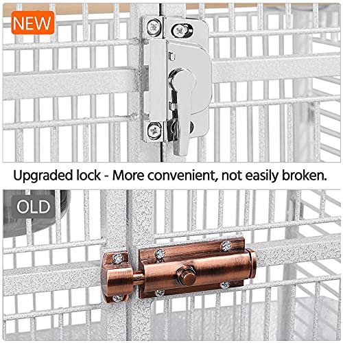 Yaheetech Wrought Iron Bird Cages, Play Top Large Aviary with Stand for Cockatiel Parrot Sun Parakeet Conures Lovebird Budgie Finch African Grey White, 61-inch - color: White