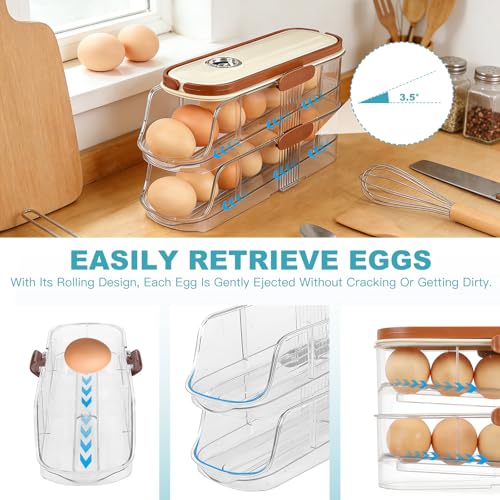 Egg Holder For Fridge, Container for Refrigerator, Single Column | With Lid And Handle, BPA-Free Detachable Tray, Timer Tracker, Automatic Rolling for Kitchen, Outdoor - color: Single Column