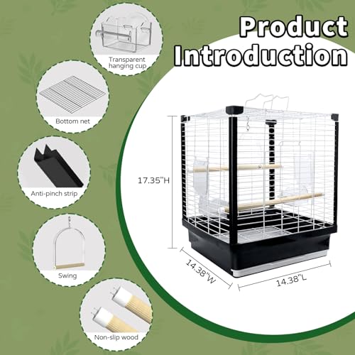 17.5 Inch Small Bird Cage & Travel Carrier – Portable Parrot Cage for Home, Outing, Pet Clinic or Temporary Placement, Suitable for Small Medium Birds Like Parakeets Conures Lovebirds Cockatiels
