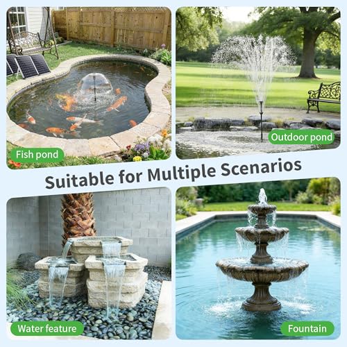 100W Solar Water Fountain Pump, 1200GPH Adjustable Flow & Dry-Run Protection Pond Pump, Dual Solar Panels, 3 Spray Nozzles, Solar Fountain Pump Kit for Outdoor Ponds, Water Garden P1100 - size: 100W