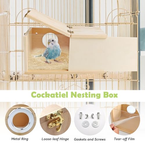 PINVNBY Acrylic Parakeet Nesting Box,Transparent Bird Breeding Box with Detachable Wooden Board Visual Cockatiel House for Budgie Lovebird Conure Parrot (S) - size: Small