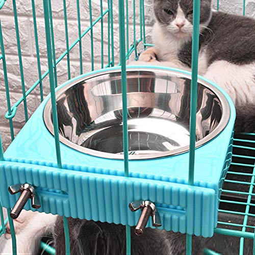 Crate Dog Bowl Removable Stainless Steel Water Food Feeder Bowls Cage Coop Cup for Cat Puppy Bird Pets (Large, Blue with Corrugated Clip) - color: Blue with Corrugated Clip, size: Large