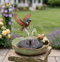 Solar Hummingbird Fountain,Ceramic Birdbath Bowl Water for Outdoor, Solar Powered Ground Bird Feeders and birdbath for Outdoors, Tabletop, Deck, Balcony Patio, Lawn,Yard Garden Decor - style: birdbathwithfundation