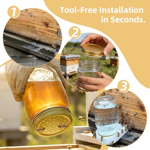Toddmomy 8pcs Metal Bee Feeders Entrance Beehive Lid, Honeybee Feeder for Beehive Water or Sugar Syrup Feeding Equipment, 7.30X7.30X1.50CM