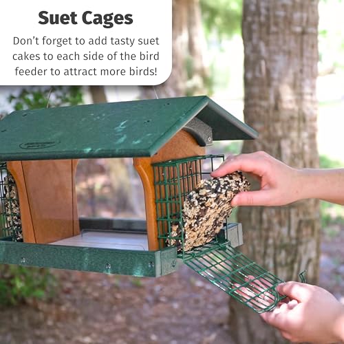 DutchCrafters Poly Hanging Large Hopper Bird Feeder with Two Suet Cake Holder Cages, Durable Long Lasting Outdoor Bird Feeder - Amish American Made in USA (Black & Cedar) - color: Hanging - Black & Cedar