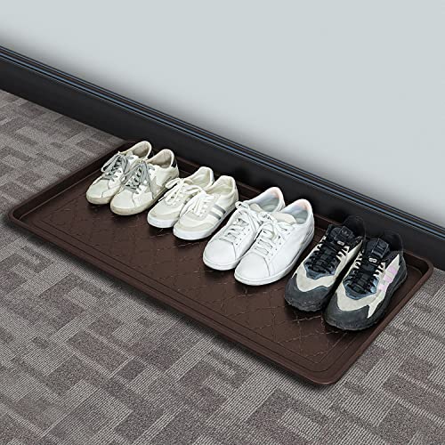 All Weather Boot Tray Extra Large 40"x20" - Brown Plastic Shoe Mat | Multi-purpose mudroom entryway tray with 1.25" raised edges - fits shoes, pet bowls & plants - 100% recycled polypropylene - style: Brown