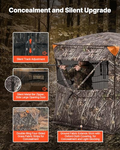 VEVORHunting Blind, 270° See Through Ground Blind, 4-5 Person Pop Up Deer Blind for Hunting with Carrying Bag, Portable Resilient Hunting Tent, One-Way See-Through Mesh for Turkey and Deer Hunting