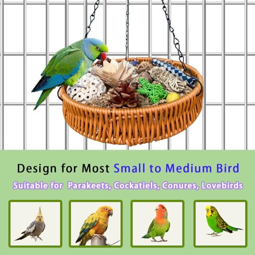 Bird Toy Parrot Toys Rattan Bird Foraging Box for Cockatiels,Parakeets,Conures,Love Birds & Small to Medium Parrots - size: Large-rattan
