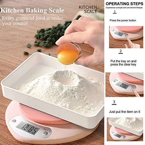 Cute Kitchen Scale, Digital Food Scale with LCD Display, 11 ib (5kg) Capacity, 0.03 oz (1g) Precise Weight Measuring for Baking Cooking (Pink)