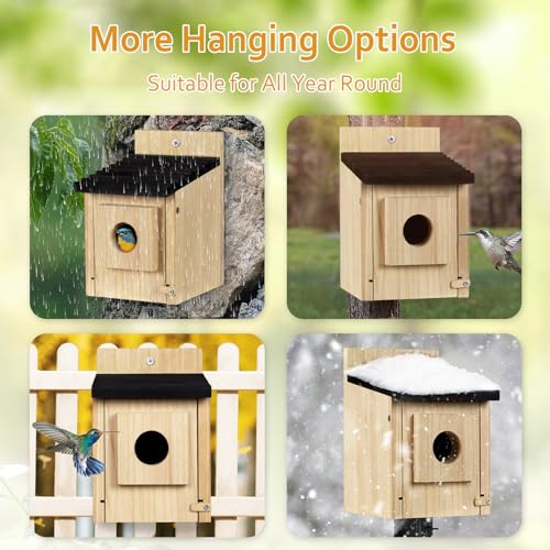 Birdhouse for Outdoors Clearance, Wooden Bluebird House for Outside, Weatherproof Hanging Bird Nesting Box for Finch, Cardinal, Wild Bird Watching (Easy Clean, Ventilated)