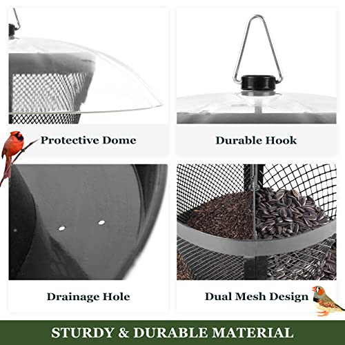 Kingsyard Rain-Resistant Metal Mesh Bird Feeder for Outdoor Hanging | Large Clear Dome, Top-Fill Design, Weather-Resistant Metal, Dual Mesh for Different Seeds, Easy to Clean - color: Black