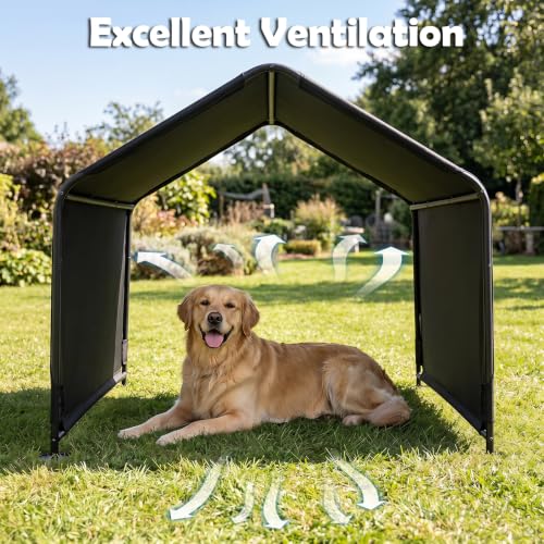 Large Dog Shade for Outdoor,4.2' x 3.8' x 3.5' Pet Tent Canopy | PU Coating | Waterproof | Robust Metal Frame | Ground Stakes Included | Ideal for Medium & Large Dogs |