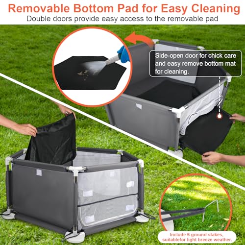 45"x45"x19.7" Sturdy Stainless Steel Frame Small Animal Playpen, Brooder Box for Chicks with Removable Roof & Bottom Pad for Easy Cleaning, Pet Playpen for Ducks, Kittens, Bunnies, Quails, Guinea Pigs