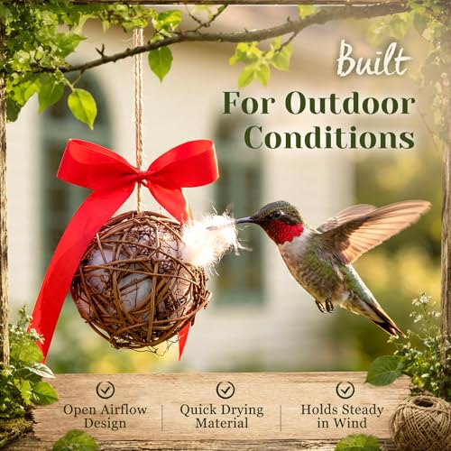 Hummingbird Nesters, 3 Pack Bird Nesting Material Holder with Bow, Refillable Hummingbird Nesting Balls for Wild Birds Finch Wren Garden Outdoor Gift Decoration
