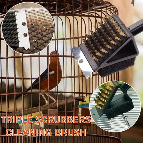 Ouliget 3-in-1 Bird Cage Cleaning Brush,Multi-Function Brush Poop Remover Shovel Cleaning Brush Tools,Pet Cages Accessories Scraper and Scrub Pad in One Tool