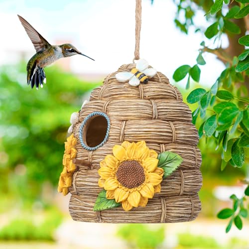 Yinns Resin Bird House for Outside, Decorative Bird Houses for Garden Decor | Birdhouses for Outdoors Bird Nesting, Decorative Sunflower Thatch WaterProof Bird Houses for Yard Garden Decor - color: C-Sunflower Thatch