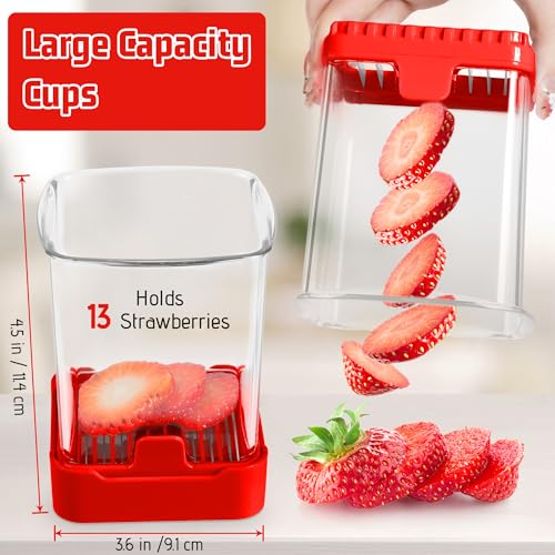 Strawberry Slicer Cup, Fruit Cutter – Quick-Slice for Meal Prep, Red | Dual-Function Base, Easy-Clean & Storable – 304 Stainless Steel Blade – Quick & Safe Slicing Kitchen Gadget - color: Red