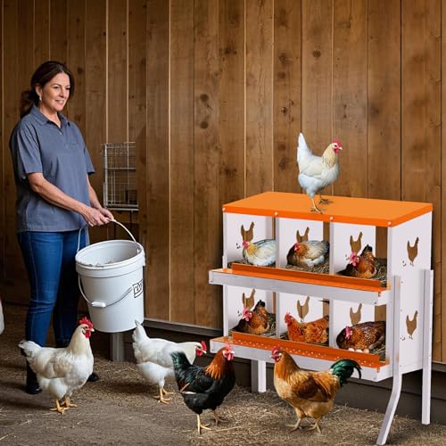 Chicken Nesting Box, 6 Compartment Galvanized Steel Chicken Laying Boxes with Removable Trays - Rust Resistant Metal Nesting Boxes for Backyard, Farms, and Chicken Coop
