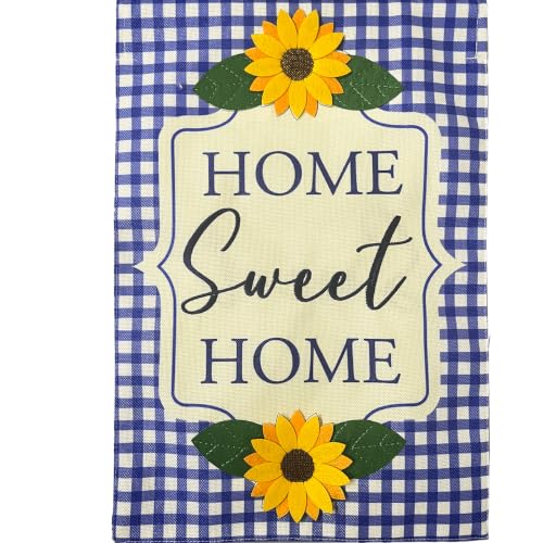 Briarwood Lane Blue Checkered Sunflowers Burlap House Flag - color: Blue Checkered