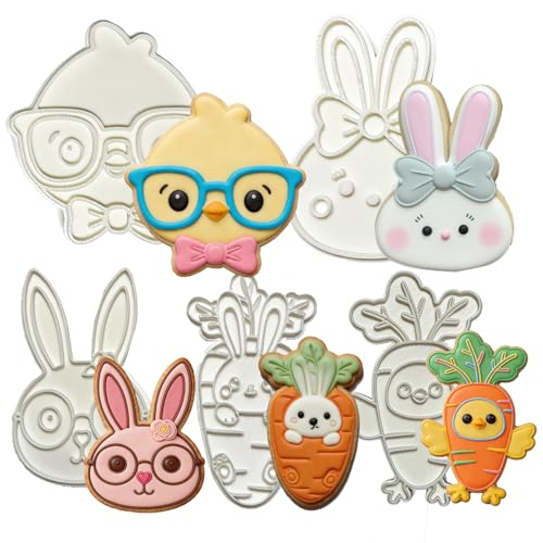 Easter Cookie Cutters Set of 5 Rabbit Chick 3.5" with Plunger Stamps Handle Spring Holiday PLA Baking Molds Gifts Decorative Party Kitchen Cake Supplies - color: Easter Set of 5