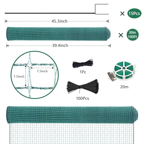 SUNYRISY 40in x 98.4ft Garden Mesh Fence Temporary Safety Fencing | Garden Fence Animal Barrier with Steel Stakes, Fencing Netting for Construction Backyard Chickens Dog Poultry Deer - size: 40in x 98ft