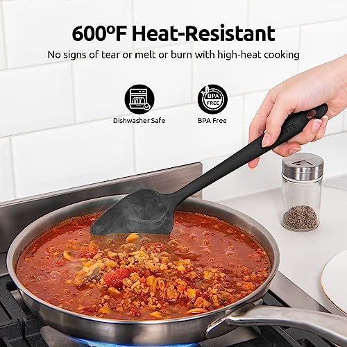 U-Taste 600℉ Heat Resistant Food Grade Silicone Cooking Egg Turner Set of 2, and 600ºF Heat Resistant 11.38in Flexible Non-Stick Spatula & Spoon Spatula Set of 2 (Black)