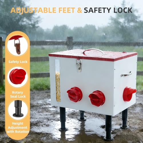 60LB Large Automatic Chicken Feeder with Viewing Window, 7 Port No Waste Design,Rodent Proof Metal Chicken Feeder with Adjustable Height Legs and Safety Latch, Suitable for Outdoor Coops.