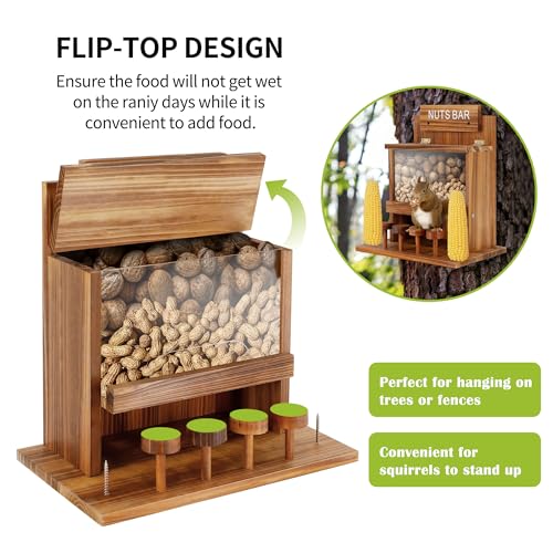 KOOPRO Squirrel Feeder for Outside Tree, Squirrel Picnic Table Feeder for Outdoors Corn Cob Peanut Feeder Funny Chipmunk House Nuts Bar Hanging Wooden Box | Corn Cob Peanut Feeder Funny Chipmunk House Nuts Bar Hanging Wooden Box