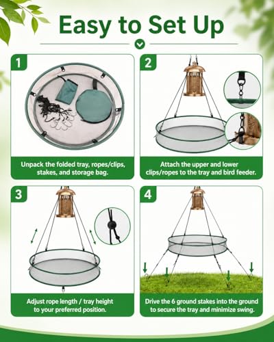 Bird Seed Catcher Tray for Outdoor Hanging Feeders, 24" Large Upgraded Anti-Flip Feeder Tray with Complete Accessories, 4" Deep Windproof Platform to Catch Dropped Seeds, Fits Most Bird Feeders - size: 24 Inch - 1 Pack