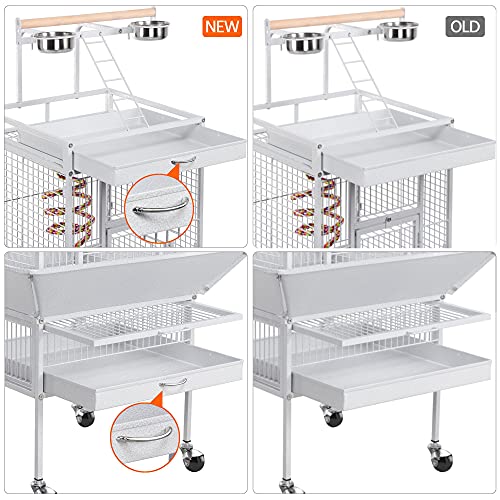 Yaheetech Wrought Iron Bird Cages, Play Top Large Aviary with Stand for Cockatiel Parrot Sun Parakeet Conures Lovebird Budgie Finch African Grey White, 61-inch - color: White