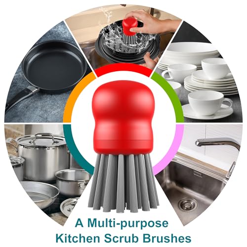 Mini Dish Brush for Cleaning Chicken Shredder, Long Bristles, 1Pack, Red | Palm Brush Dish Scrubber with Ergonomic Grip, Long-lasting Nylon Bristles, Kitchen Brush for Washing Dishes, Pans, Pots, Sink - color: Red